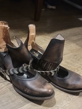 Freebird Women’s Brown Leather Mary Jane Shoes with Decorative Strap